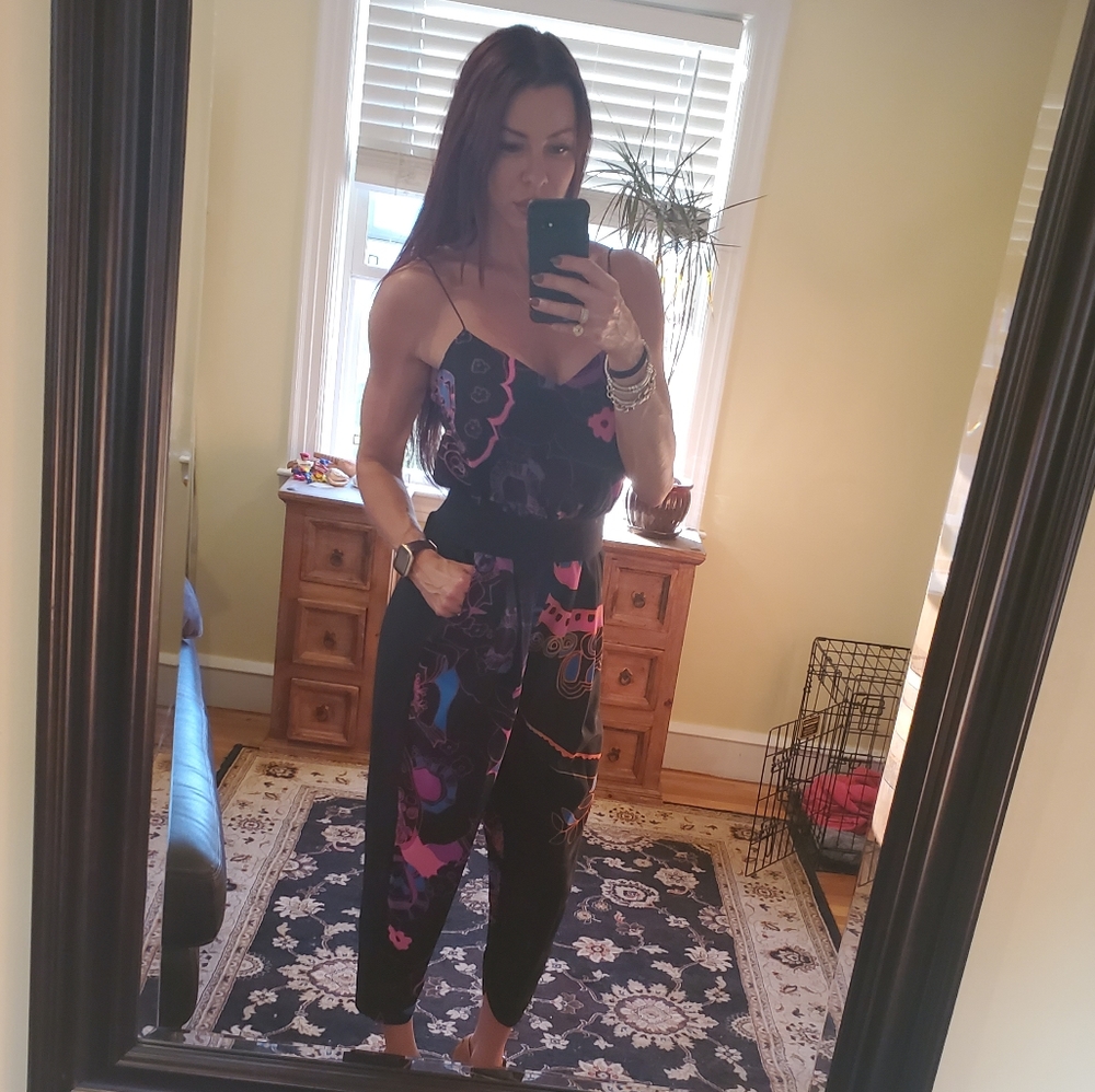 TIBI Ipanema Jumpsuit Silk Black Floral Spaghetti